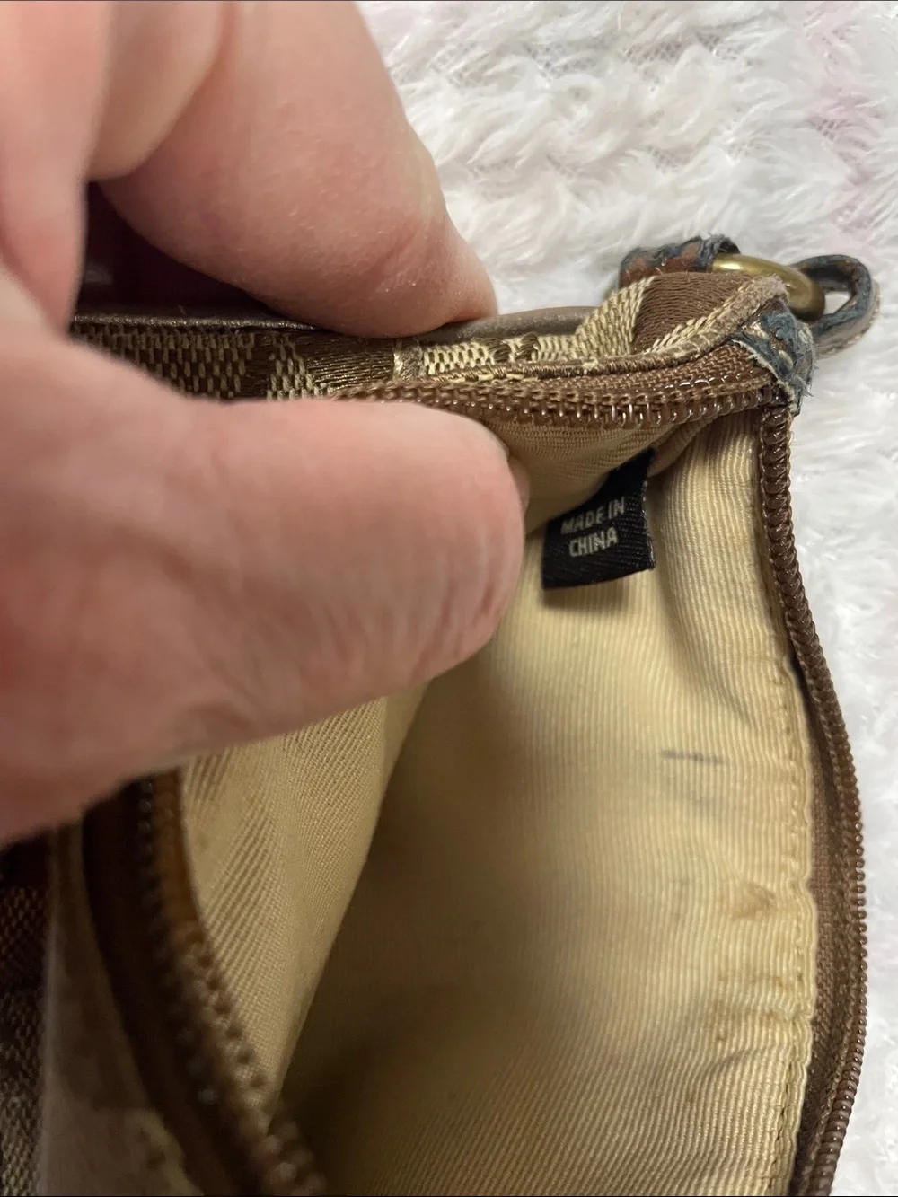 Coach Brown Signature Canvas Wristlet with Leather Tag